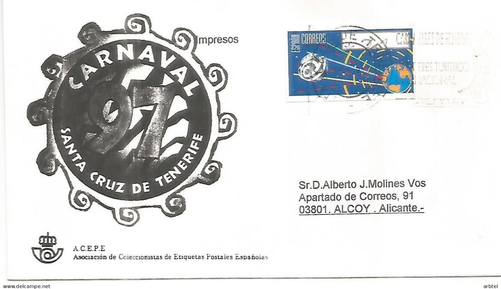 CANARIAS TENERIFE MAT SOBRE ATM CARNAVAL CARNIVAL CON RECIBO - Carnival