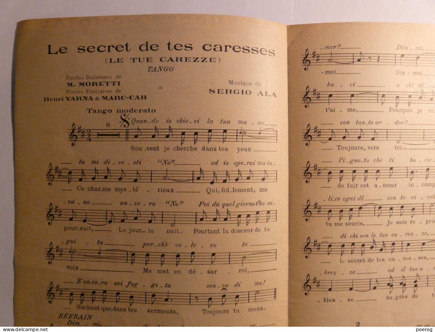 PARTITIONS 1937 - TINO ROSSI - LE SECRET DE TES CARESSES - EDITIONS BOURCIER - PARIS - Paroles Et Musique - Partitions Musicales Anciennes
