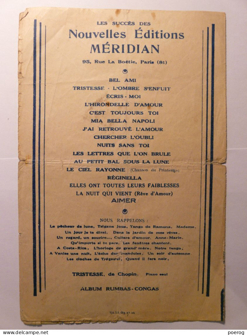 PARTITIONS 1940 - TINO ROSSI - REGINELLA FOX TROT - NOUVELLES EDITIONS MERIDIAN - LOUIS POTERAT JEAN RODOR DI LAZZARO - Spartiti