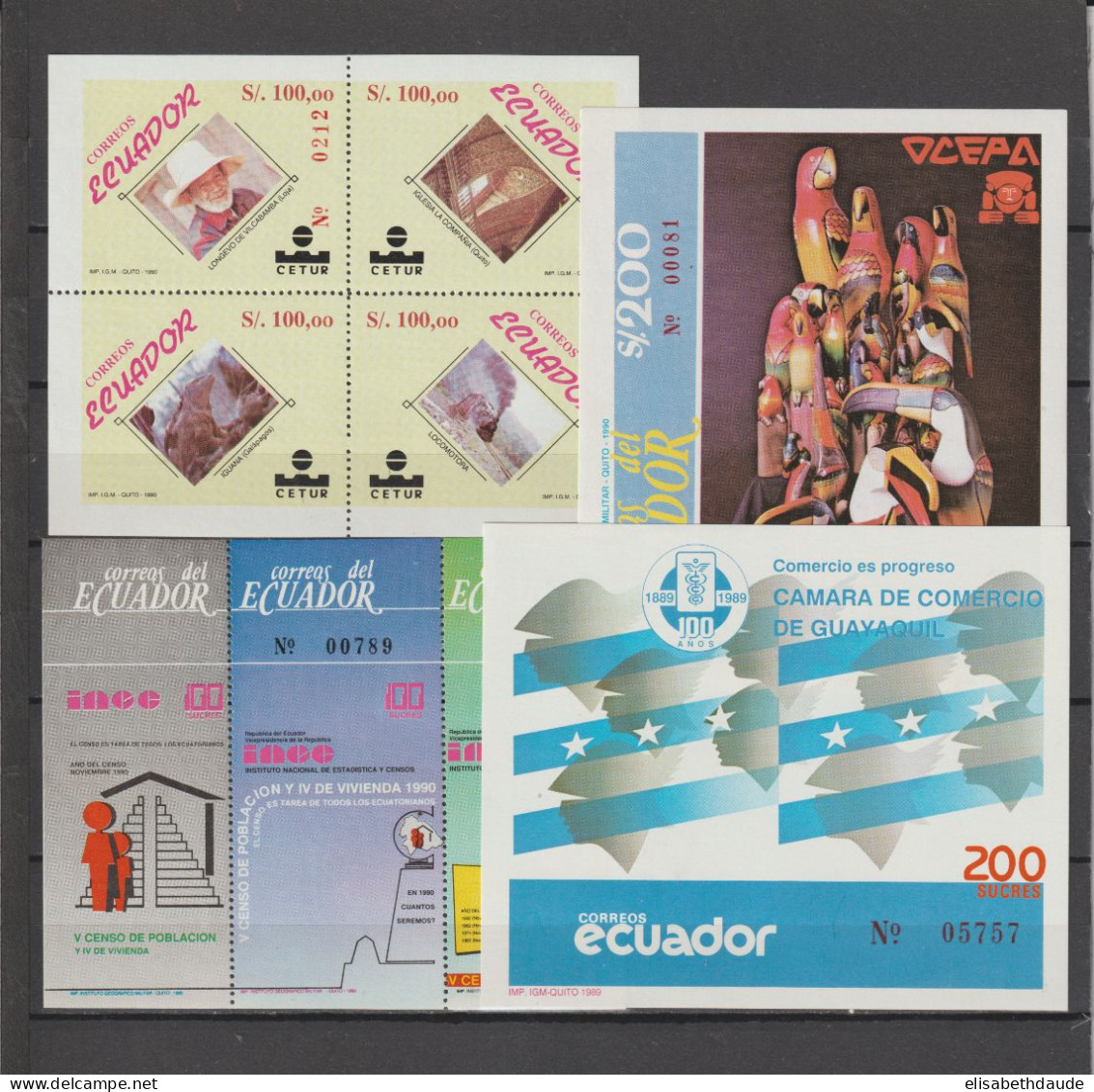 ECUADOR - 1957/1990 - COLLECTION de BLOCS ** MNH - COTE MICHEL 2005 = 225 EUR. - 7 PAGES