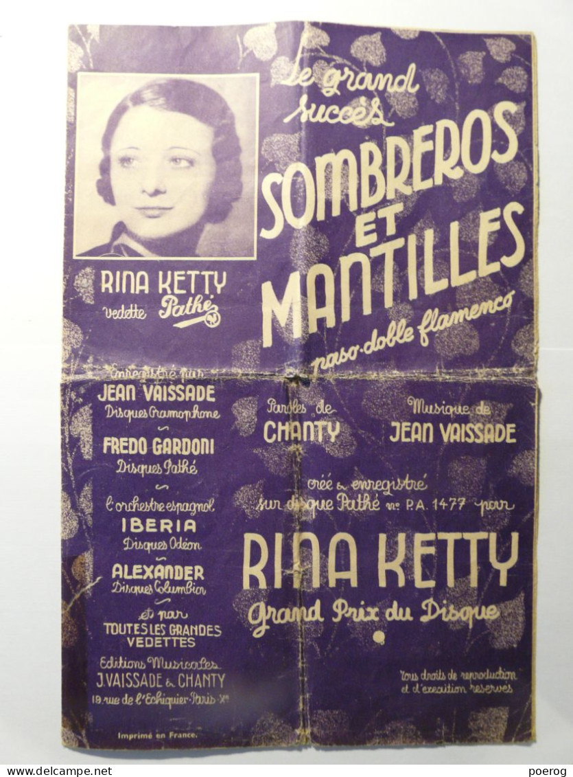 PARTITIONS 1938 - RINA KETTY - SOMBREROS ET MANTILLES - CHANTY VAISSADE - PASO DOBLE FLAMENCO - Spartiti