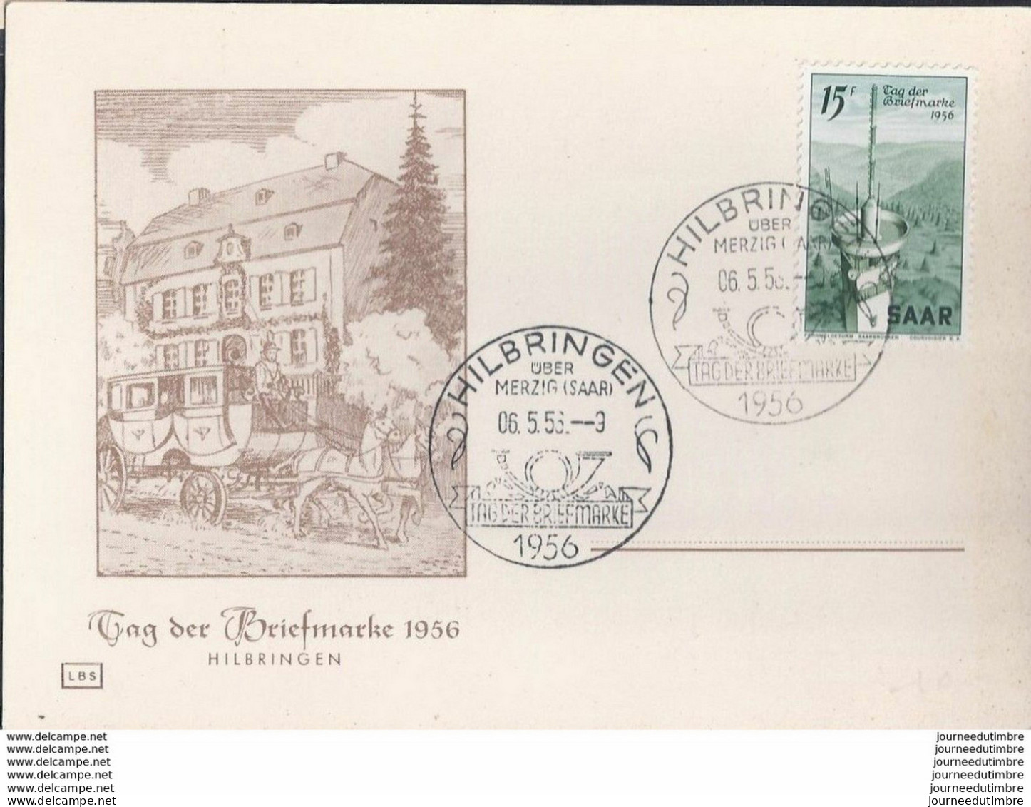 Carte Locale Tag Der Briefmarke Journee Du Timbre 1956 Sarre Hilbringen - Cartes-maximum