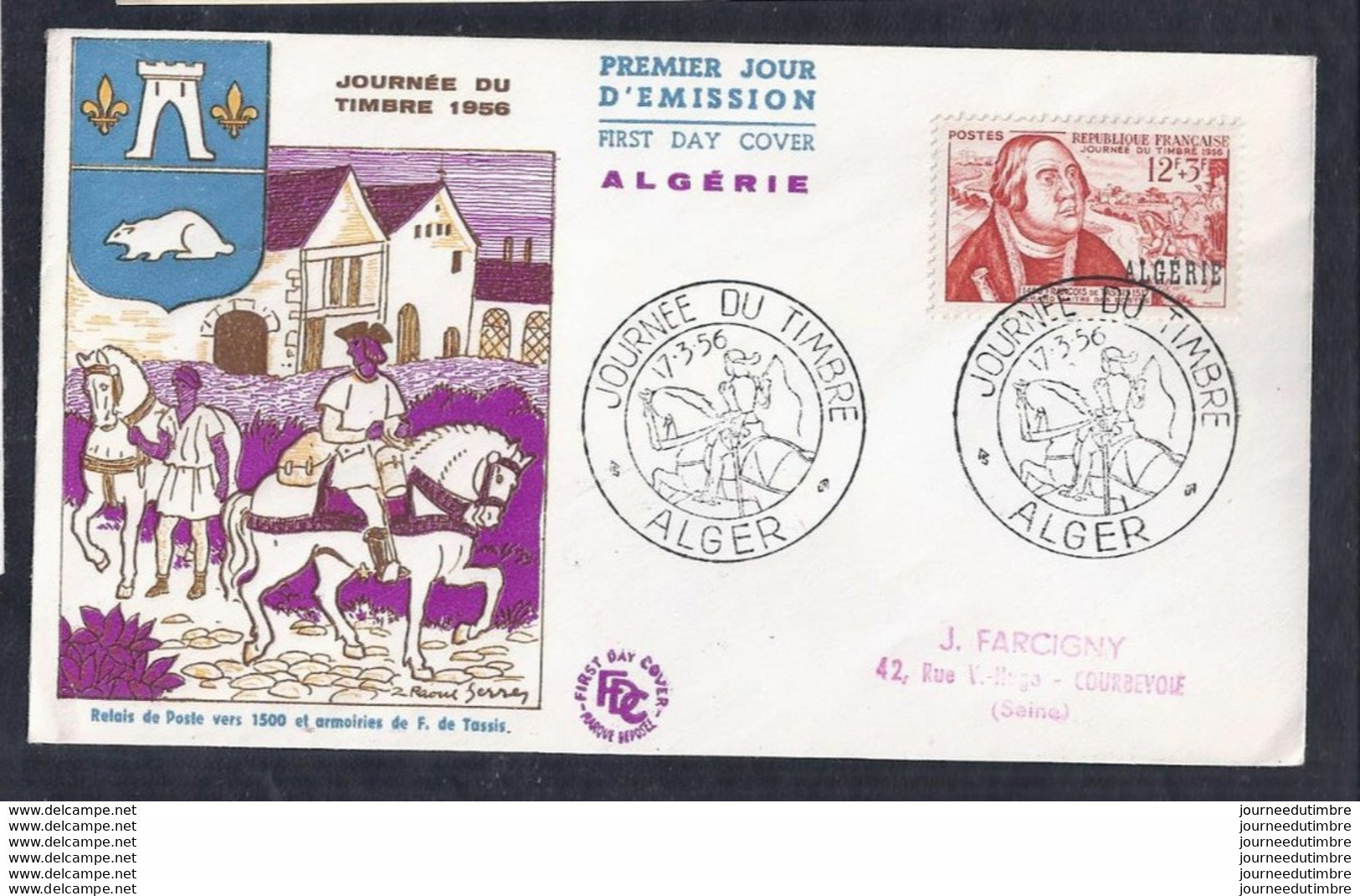 Enveloppe Fdc Journee Du Timbre 1956 Alger - FDC