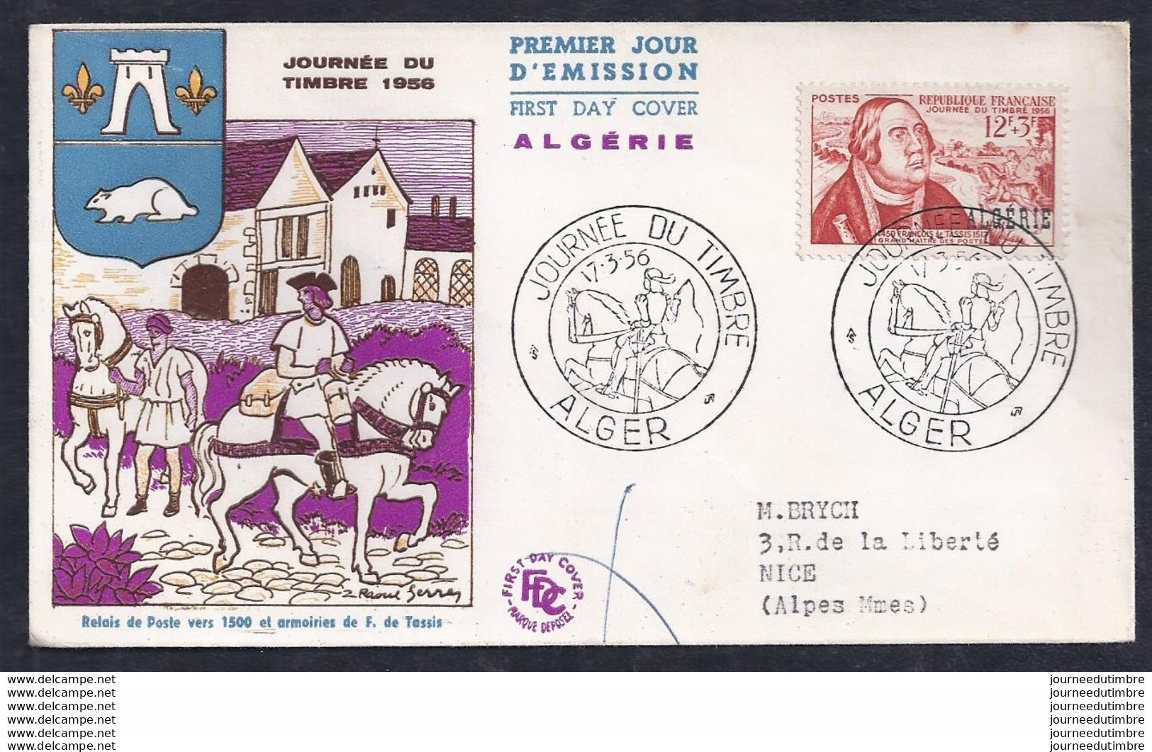 Enveloppe Fdc Journee Du Timbre 1956 Alger - FDC