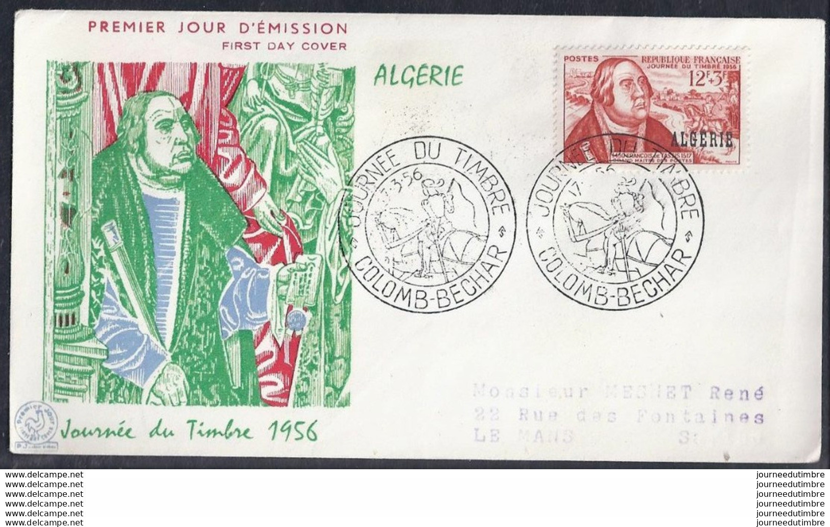 Enveloppe Pj Journee Du Timbre 1956 Colomb Bechar - FDC