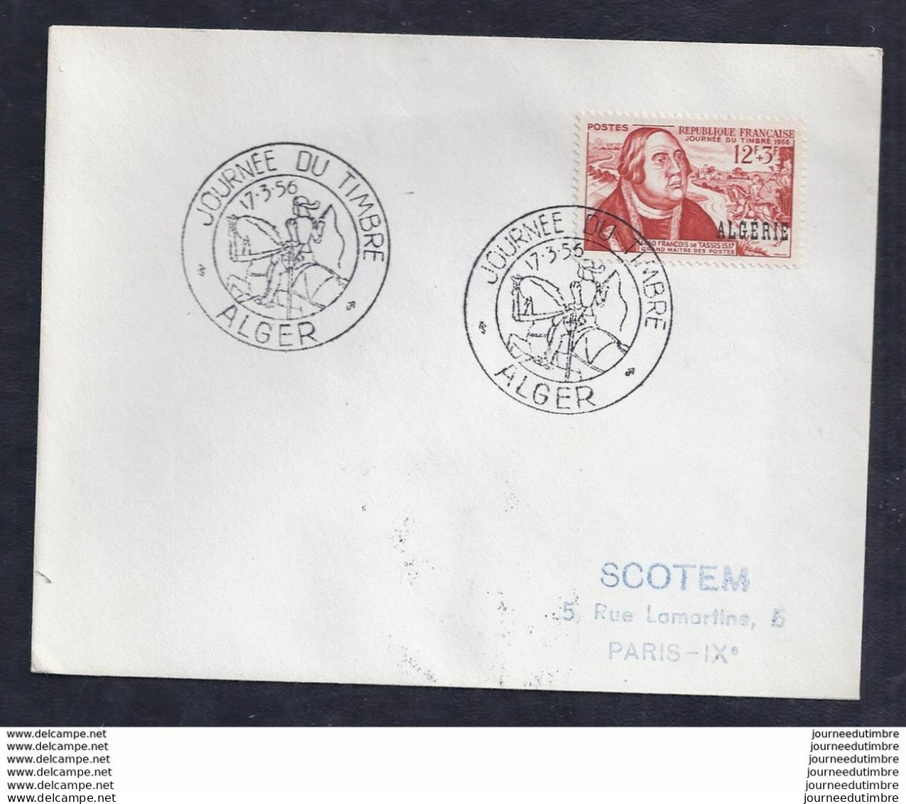 Enveloppe Locale Journee Du Timbre 1956 Alger - FDC