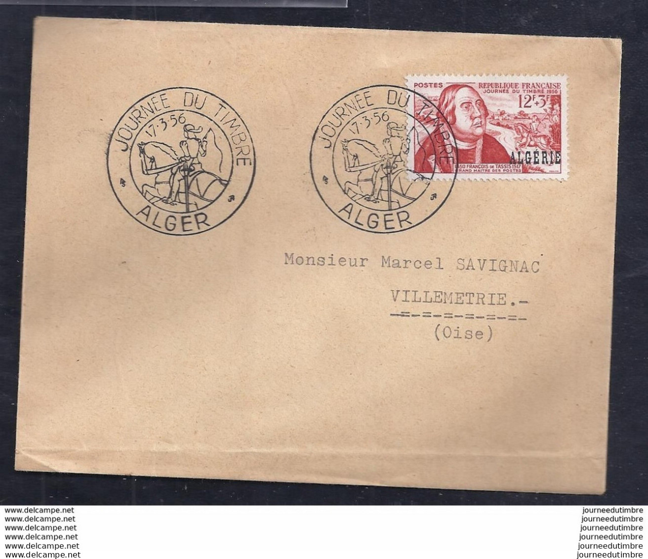 Enveloppe Locale Journee Du Timbre 1956 Alger - FDC