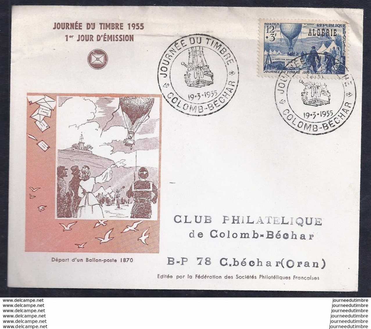 Enveloppe Federale  Journee Du Timbre 1955 Colomb Bechar - FDC