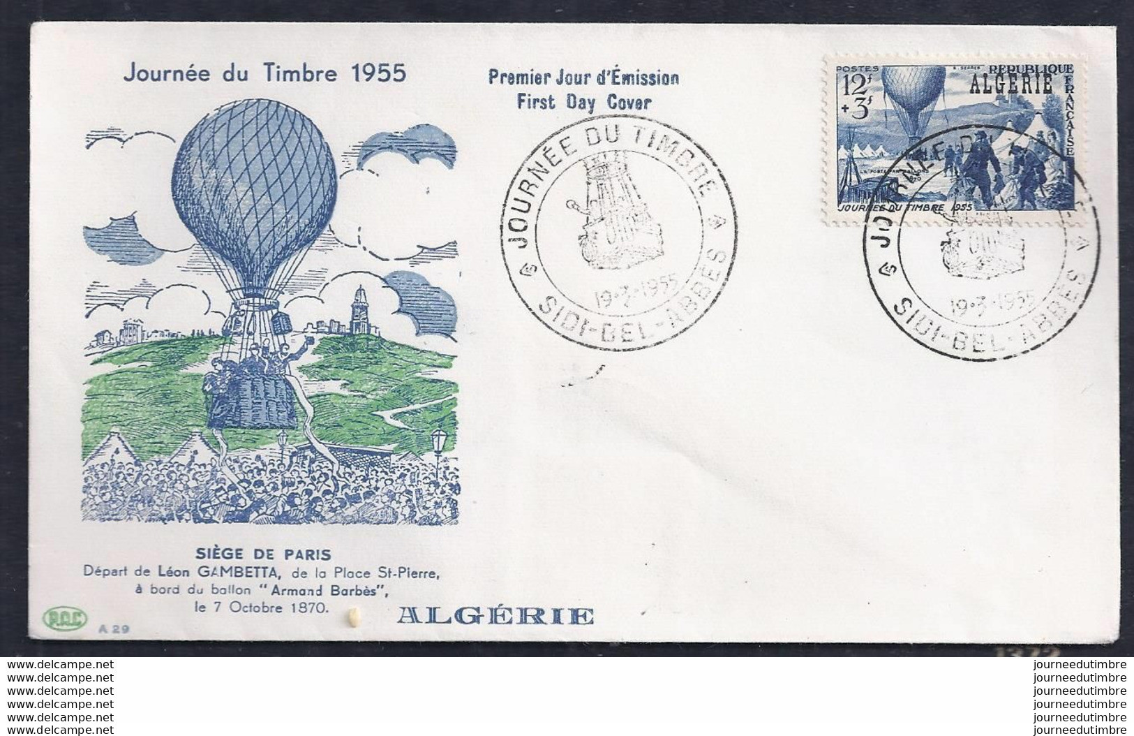Enveloppe Pac  Journee Du Timbre 1955 Sidi Bel Abbes - FDC