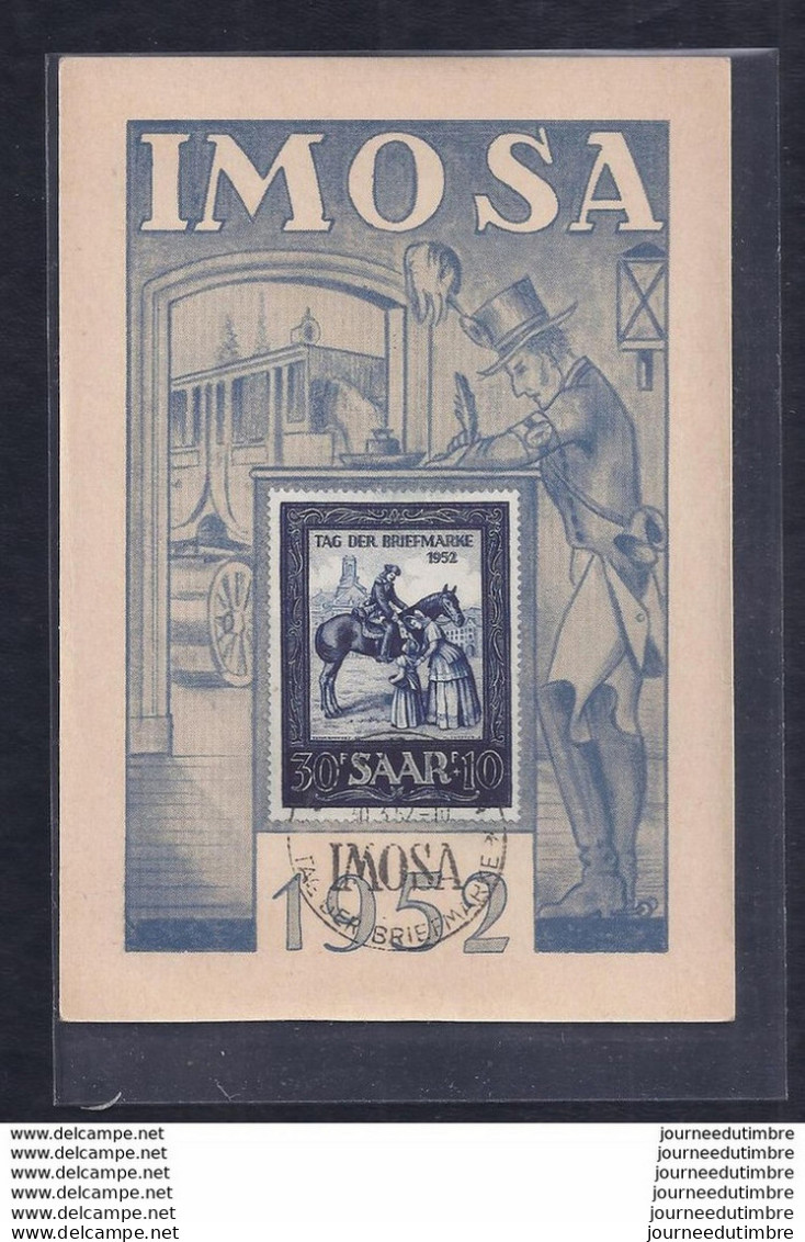 Carte Maximum Tag Der Briefmarke Journee Du Timbre 1952 Sarre - Tarjetas – Máxima