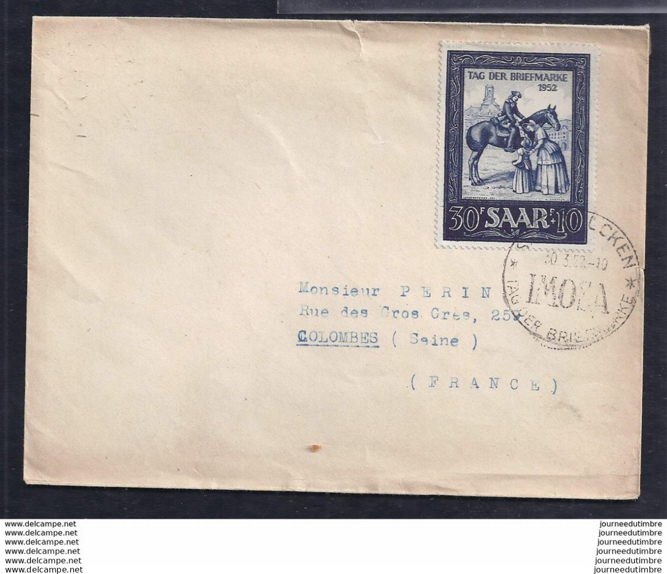 Enveloppe Locale Journee Du Timbre 1952 Sarre - FDC