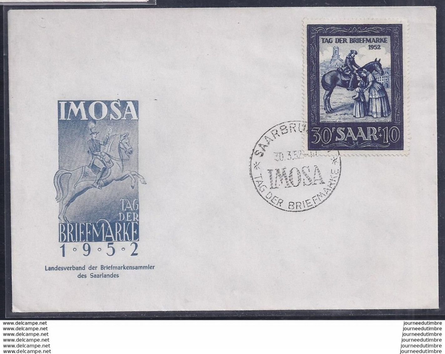 Enveloppe Premier Jour Tag Der Briefmarke Journee Du Timbre 1952 Sarre - FDC