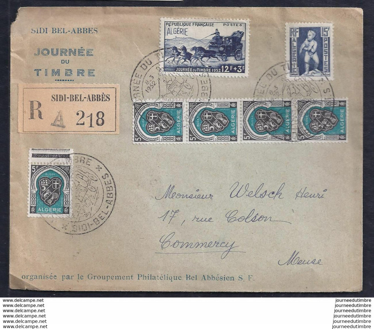 Enveloppe Locale Journee Du Timbre 1952 Sidi Bel Abbes  Blason - FDC