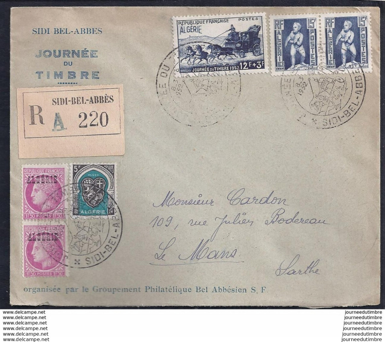 Enveloppe Locale Journee Du Timbre 1952 Sidi Bel Abbes - FDC