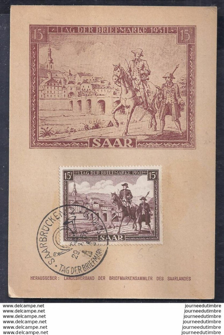 Carte Maximum Tag Der Briefmarke Journée Du Timbre 1951 Sarre - Cartes-maximum