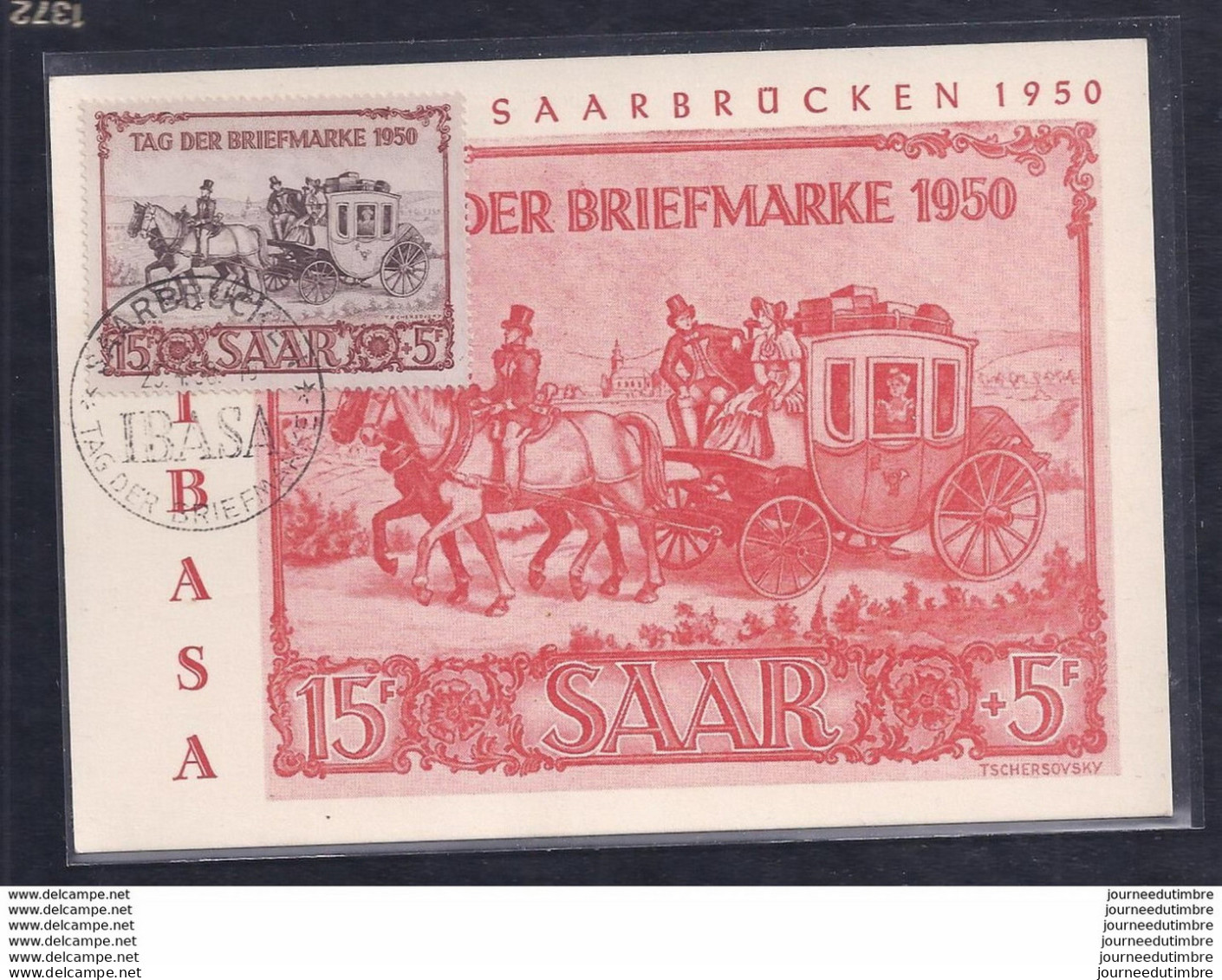 Carte Maximum Tag Der Briefmarke Journee Du Timbre 1950 Sarre - Maximumkaarten