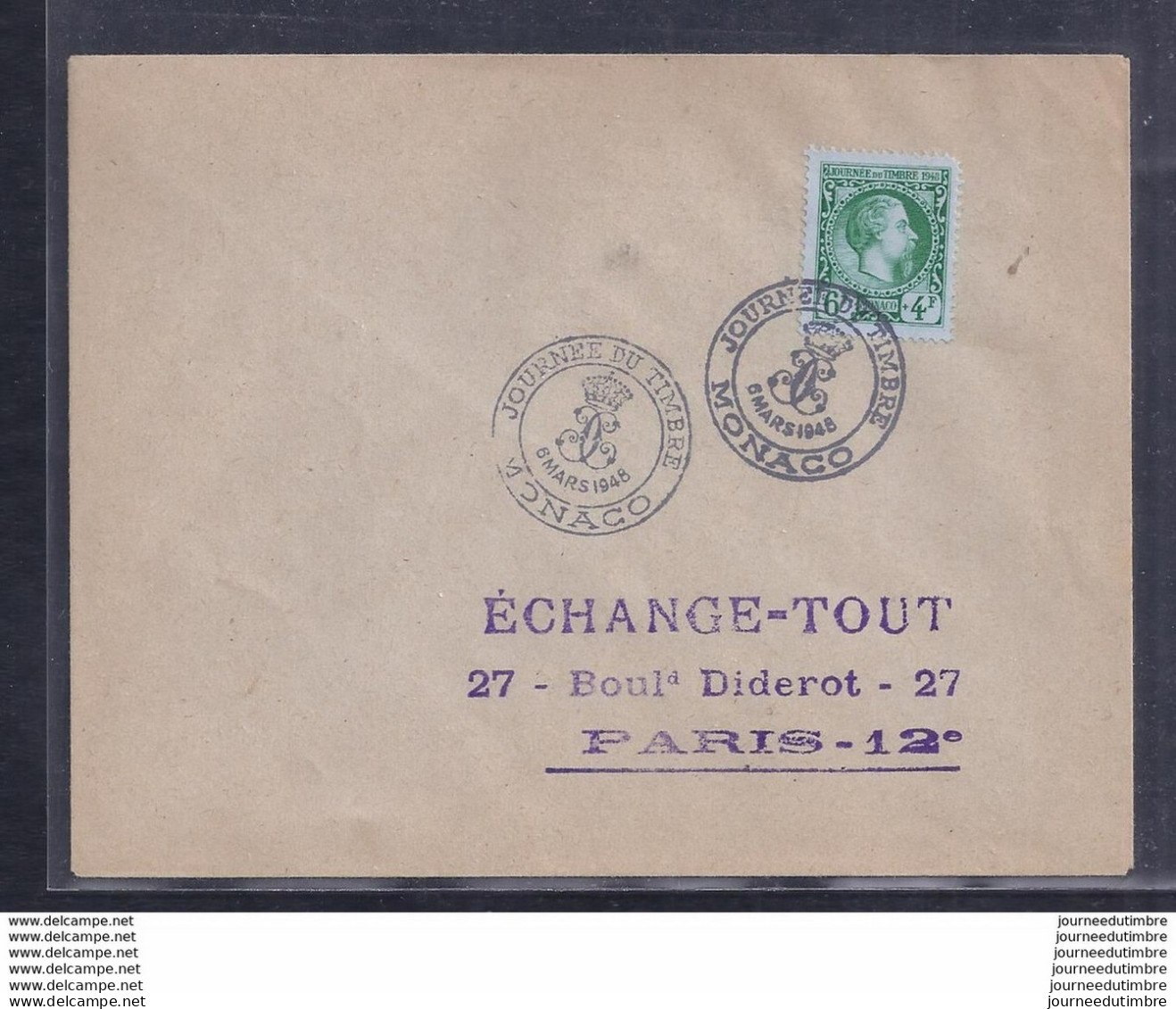 Enveloppe Locale Journee Du Timbre 1948 Monaco - Covers & Documents