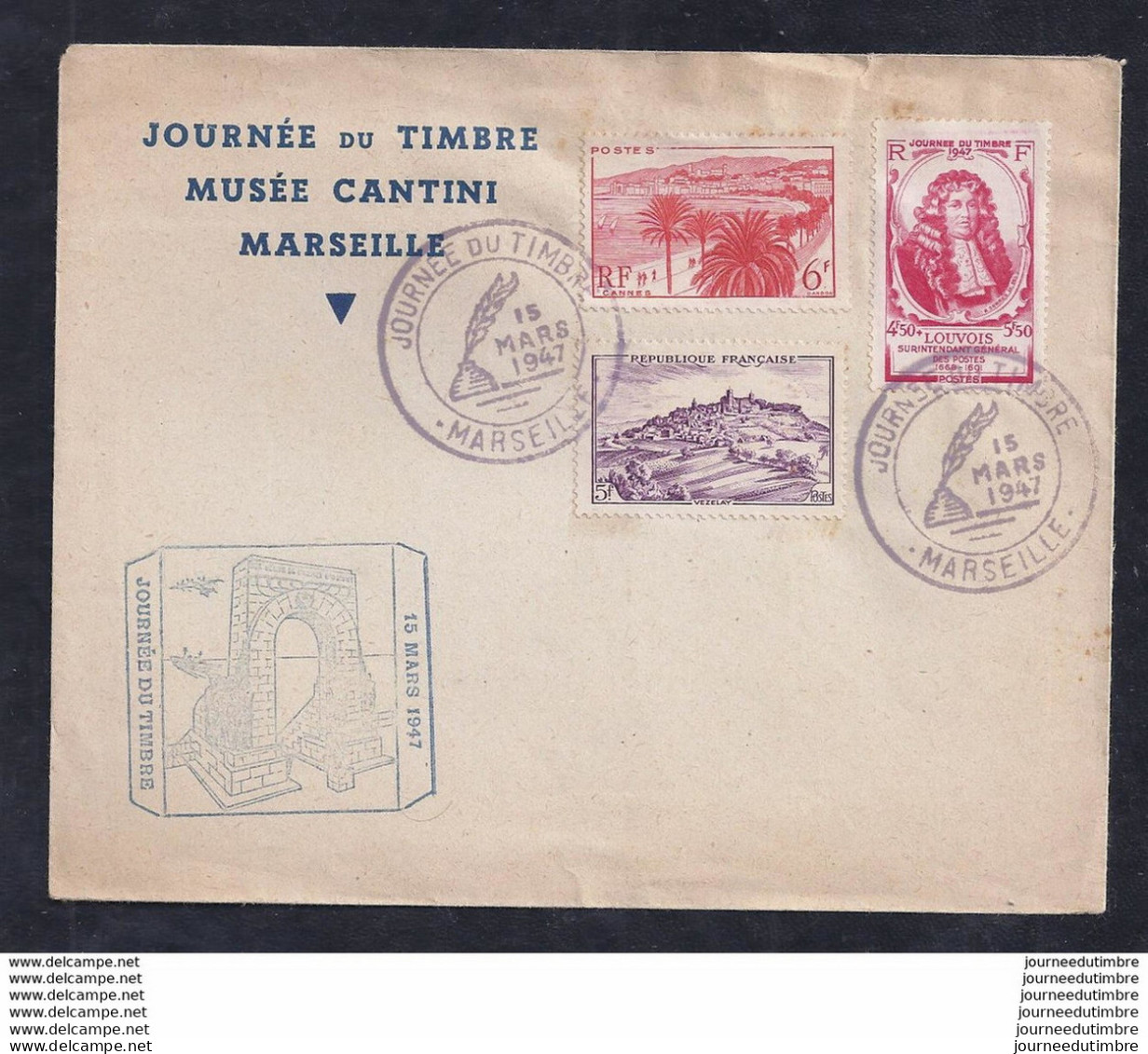 Enveloppe Locale Journee Du Timbre 1947 Marseille - Otros & Sin Clasificación