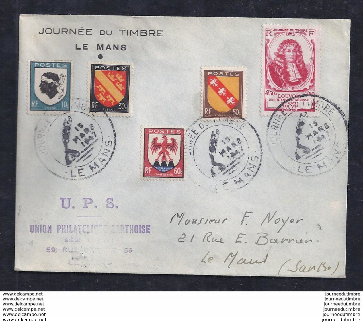 Enveloppe Locale Journee Du Timbre 1947 Le Mans - Autres & Non Classés