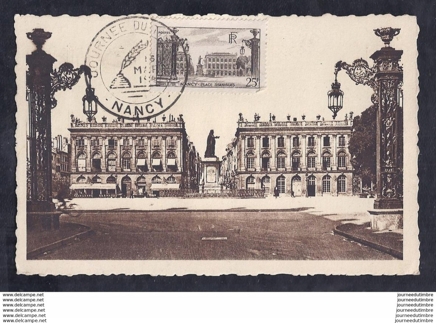 Carte Maximum Journee Du Timbre 1947 Nancy Place Stanislas - Autres & Non Classés