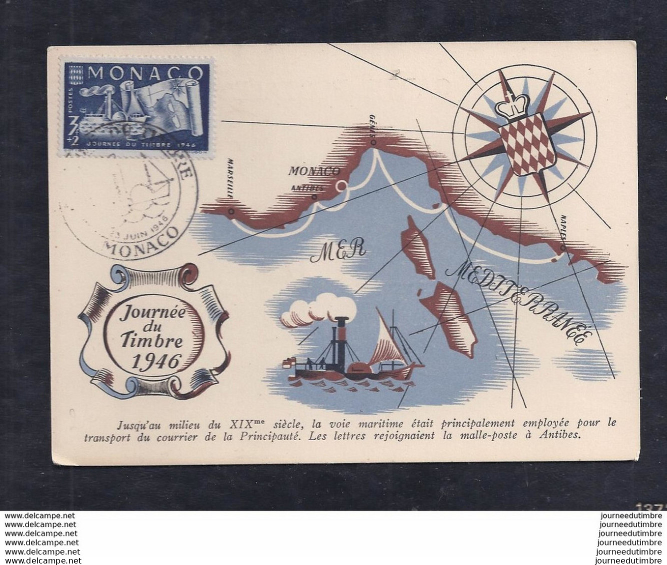 Carte Locale Journee Du Timbre 1946 Monaco - Covers & Documents