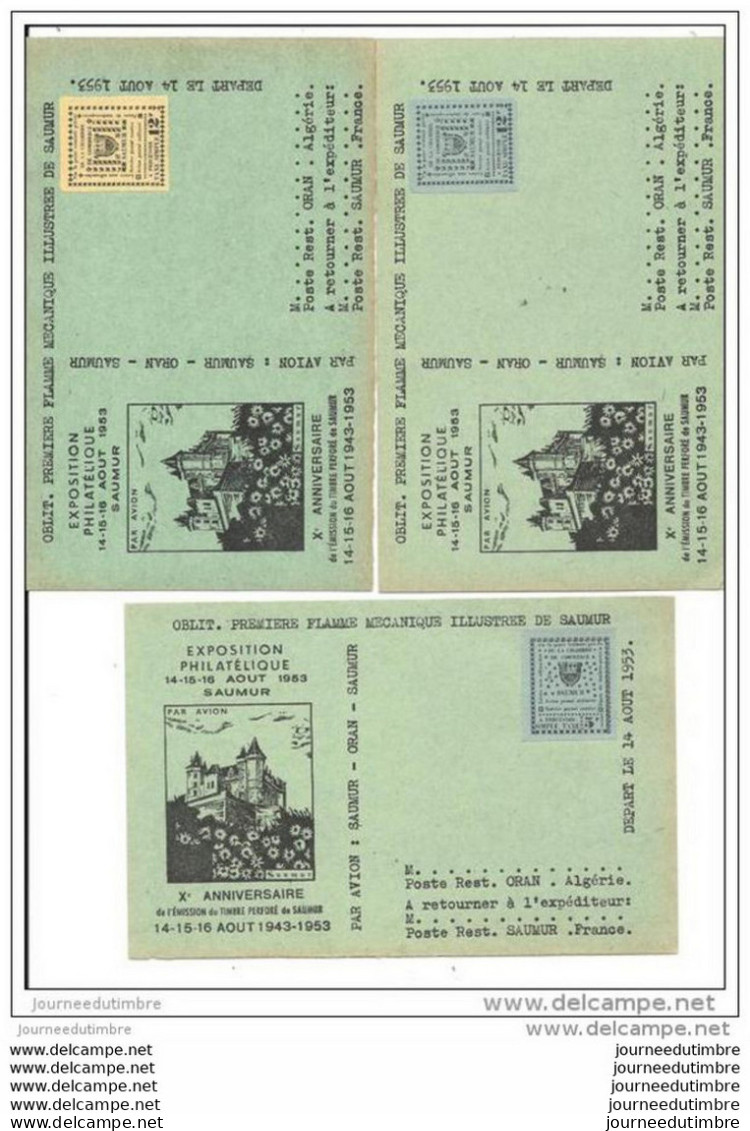 Ensemble 11 Cartes Exposition Philatelique Saumur 1953 Avec Timbres De Greve - Sonstige & Ohne Zuordnung
