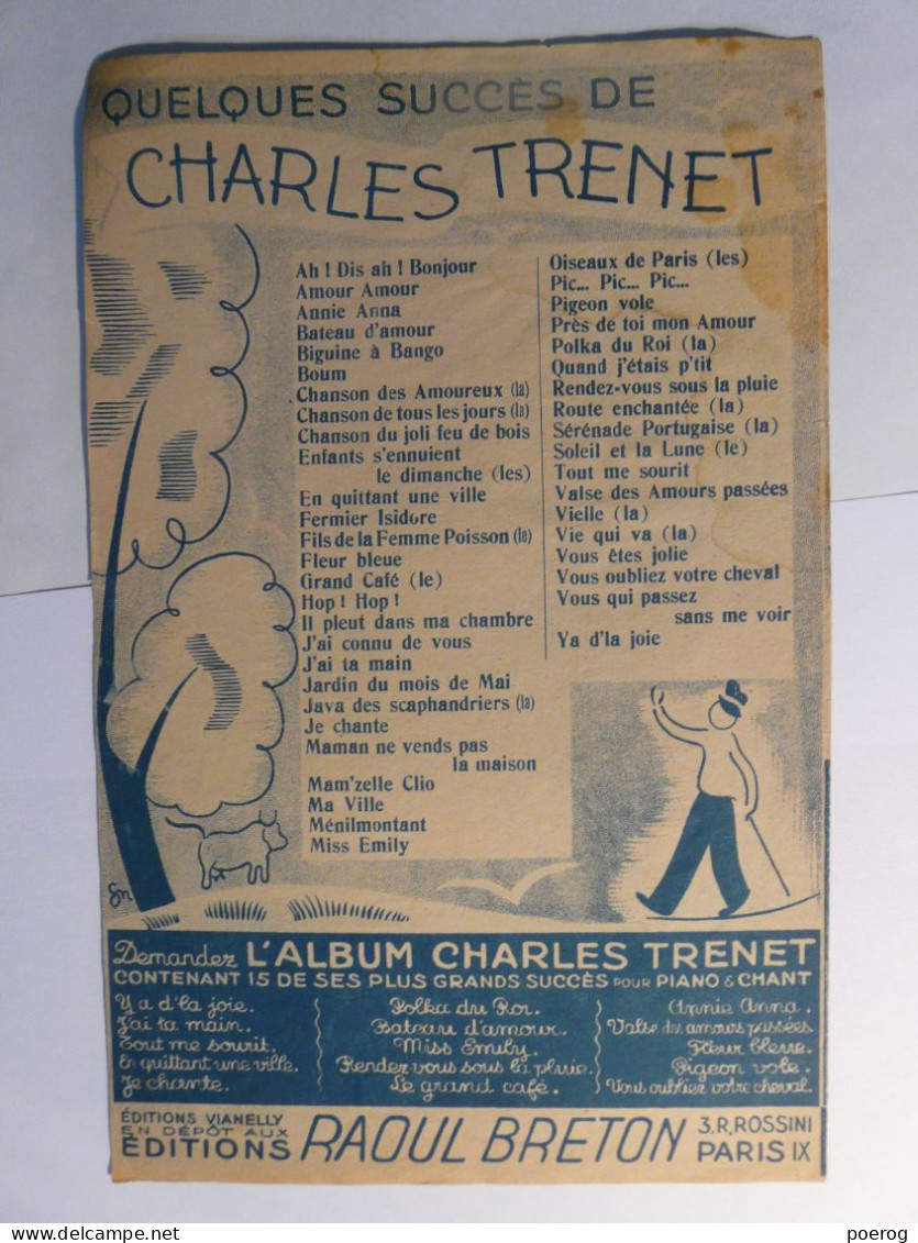PARTITIONS 1938 - CHARLES TRENET - LA POLKA DU ROI - EDITIONS VIANELLY RAOUL BRETON PARIS - PAROLES ET MUSIQUE - Spartiti