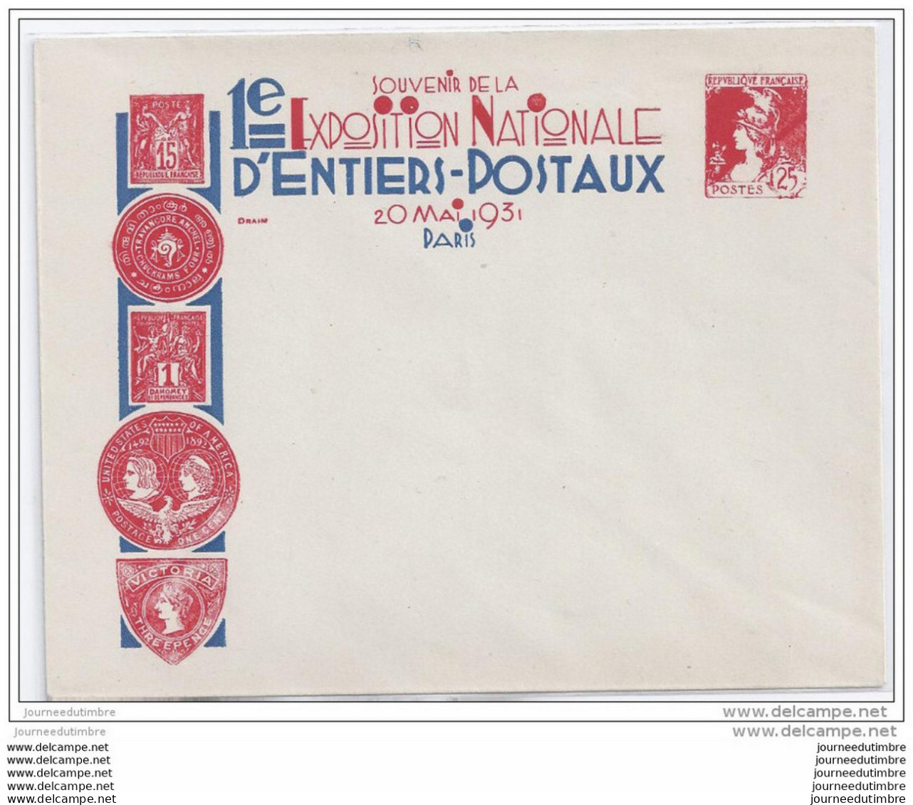 Pseudo Entier Postal Expostion Nationale D&acute;entiers Postaux 1931 Minerve Draim - Pseudo-interi Di Produzione Privata