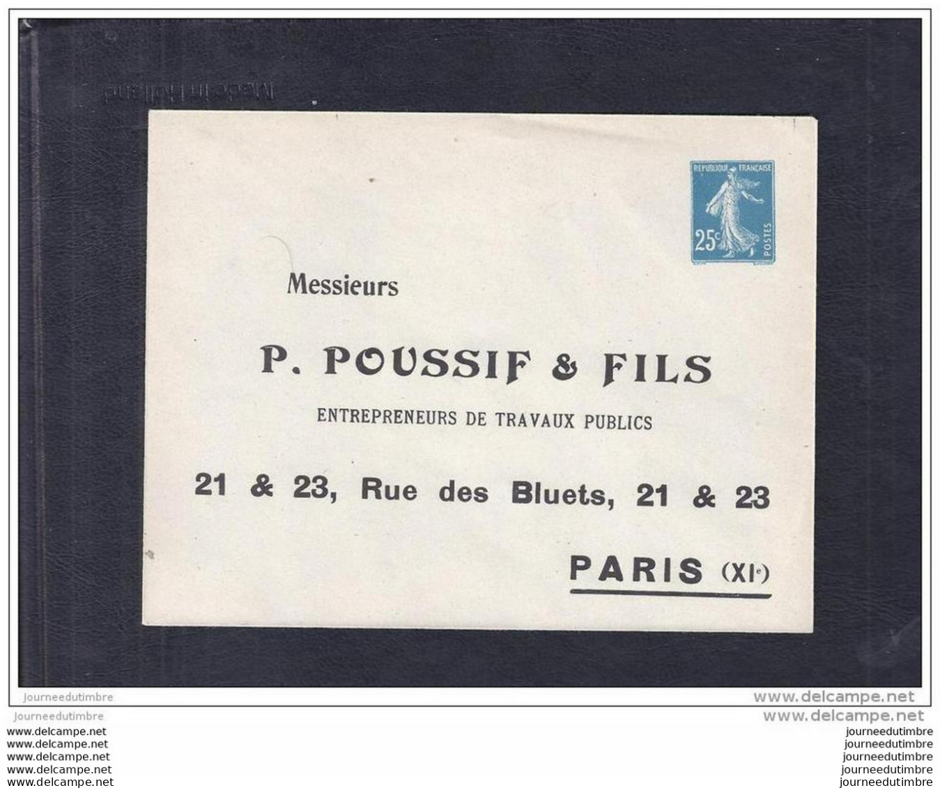 Enveloppe Entier Postal 25c Semeuse Poussif Et Fils - Umschläge Mit Aufdruck (vor 1995)