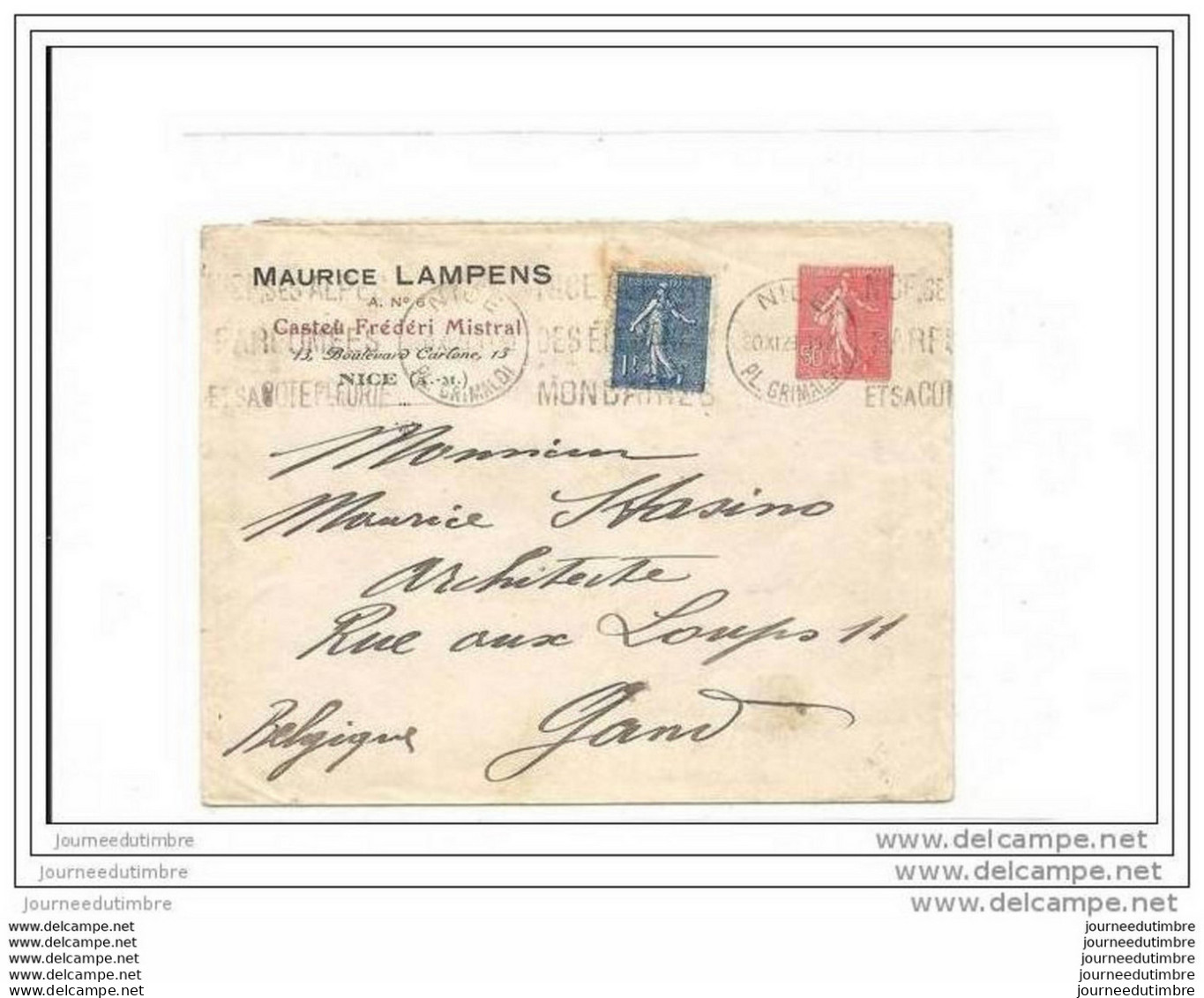 Entier Postal 50c Semeuse Lignée Repiquage Maurice Lampens - Enveloppes Repiquages (avant 1995)