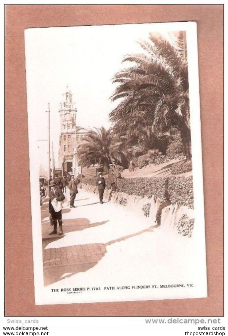 Melbourne Australia, Path Along Flinders Street Scene Vintage Rose P.1705 Real Photo Postcard - Melbourne