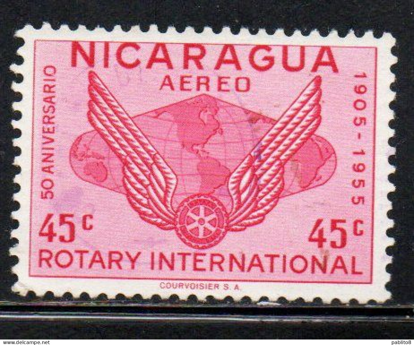 NICARAGUA 195 ROTARY INTERNATIONAL MAP OF WORLD 45c USED USATO OBLITERE' - Nicaragua