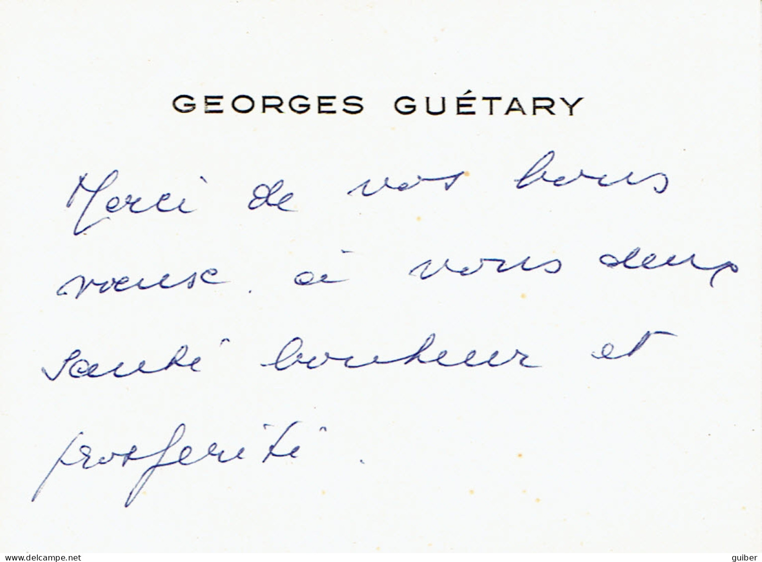 Carte De Visite De Georges Guetary (4 Lignes) 9,5X7cm  - Ohne Zuordnung