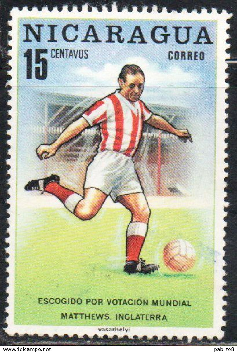 NICARAGUA 1970 FIFA WORLD CUP WINNERS SIR STANLEY MATTHEWS ENGLAND 15c USED USATO OBLITERE' - Nicaragua