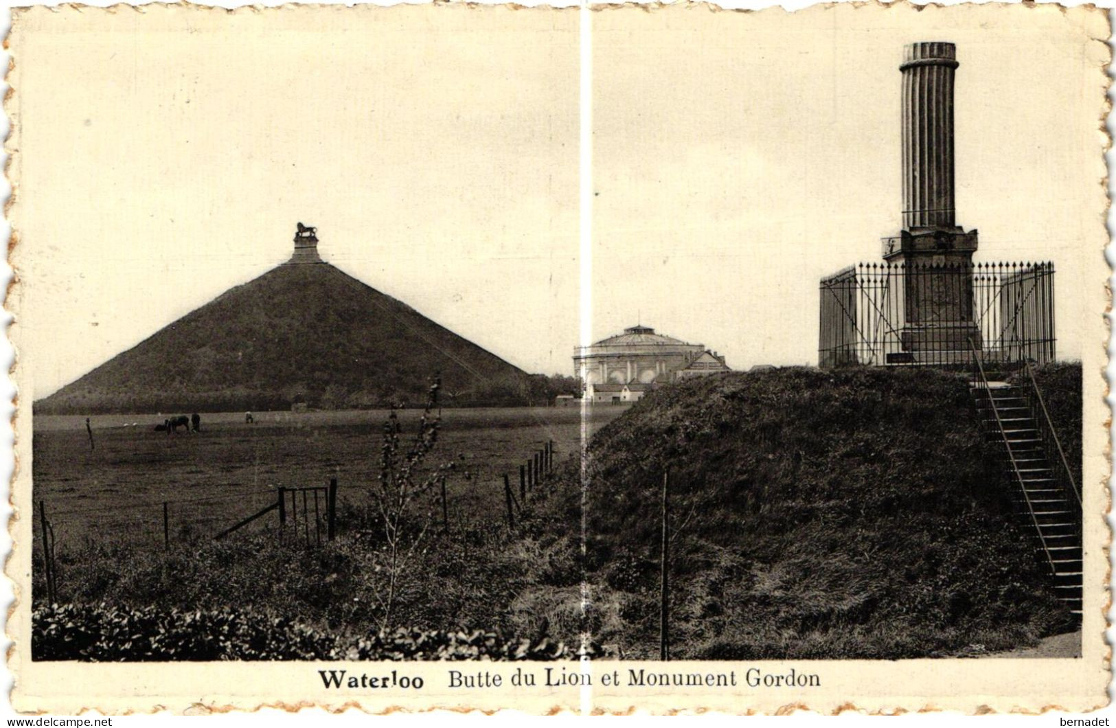 WATERLOO . BUTTE DU LION ET MONUMENT GORDON .  (Trait Blanc Pas Sur Original ) - Waterloo