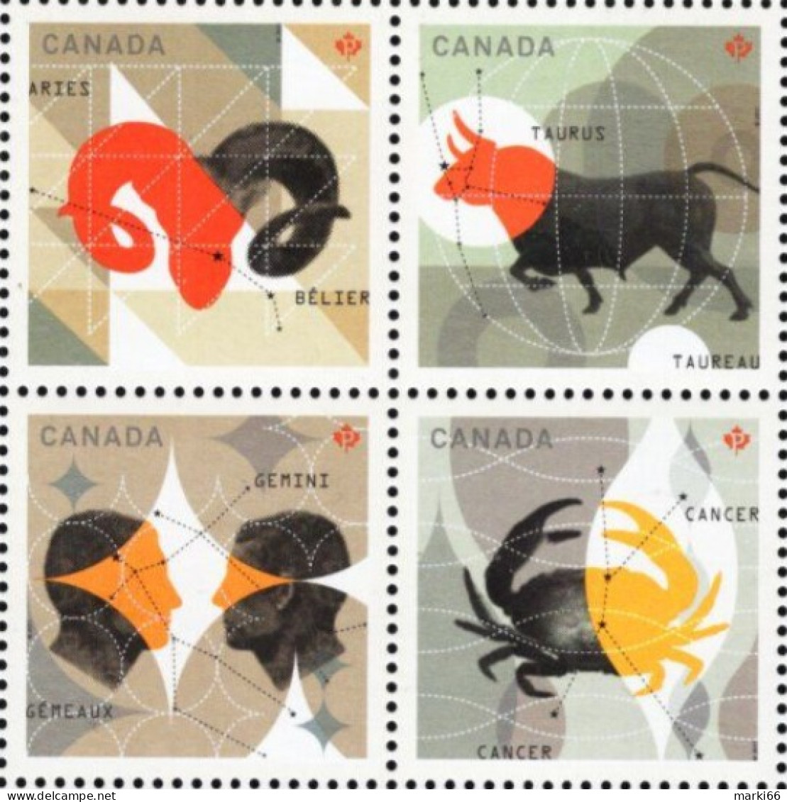 Canada - 2011 - Zodiac Signs - Mint Self-adhesive Booklet Stamp Set - Single Stamps