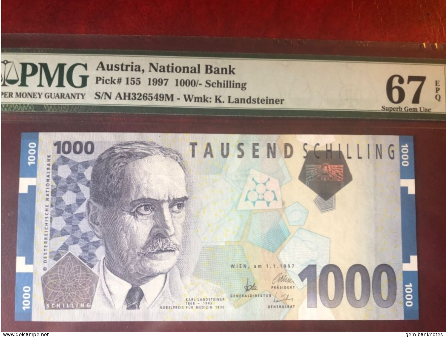 Austria 1000 Schilling 1997 P155 Graded 67 EPQ SuperGem Uncirculated By PMG - Autriche