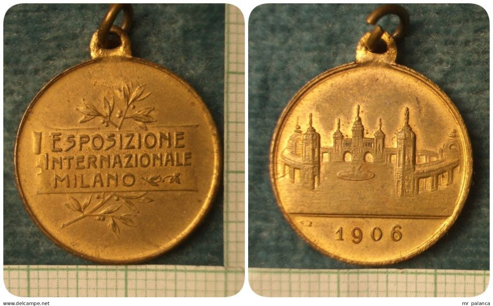 M_p> Medaglia ESPOSIZIONE INTERNAZIONALE MILANO 1906 - Bronzo Dorato - Opus S.J. - Profesionales/De Sociedad