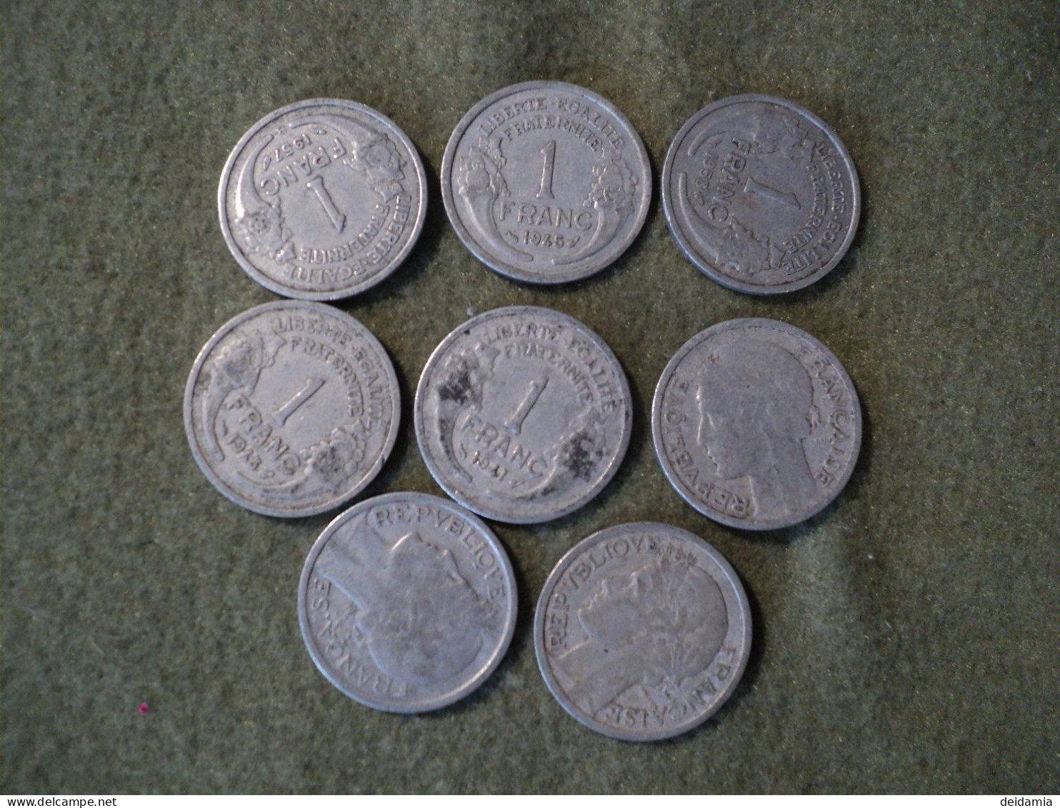 LOT DE 8 PIECES DE 1 FRANC MORLON LEGERE DIFFERENTES. 1941 / 1958 - 1 Franc
