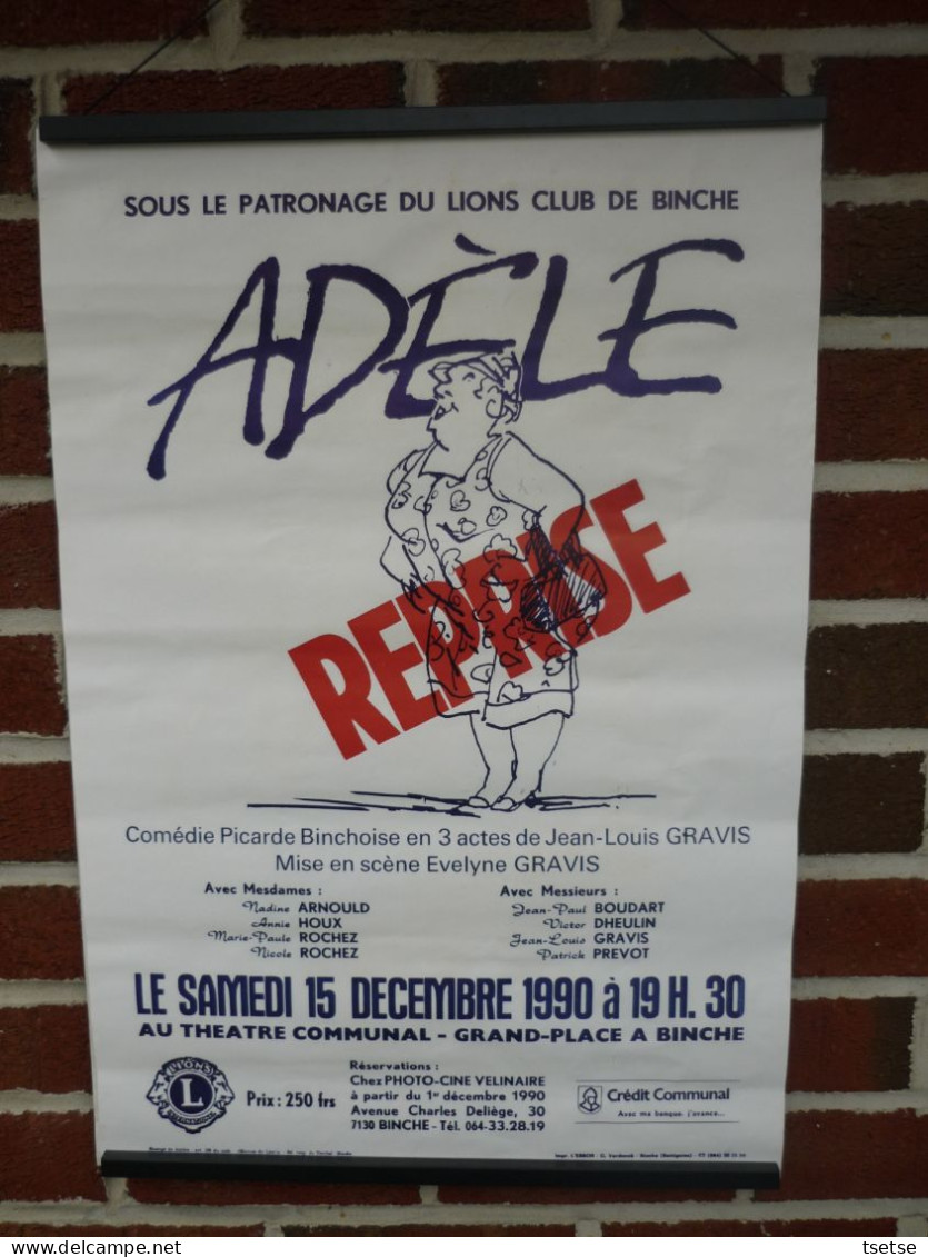 Affiche: Pièce De Théâtre " Adèle " - Lions Club De Binche / Décembre 1990 - Binche