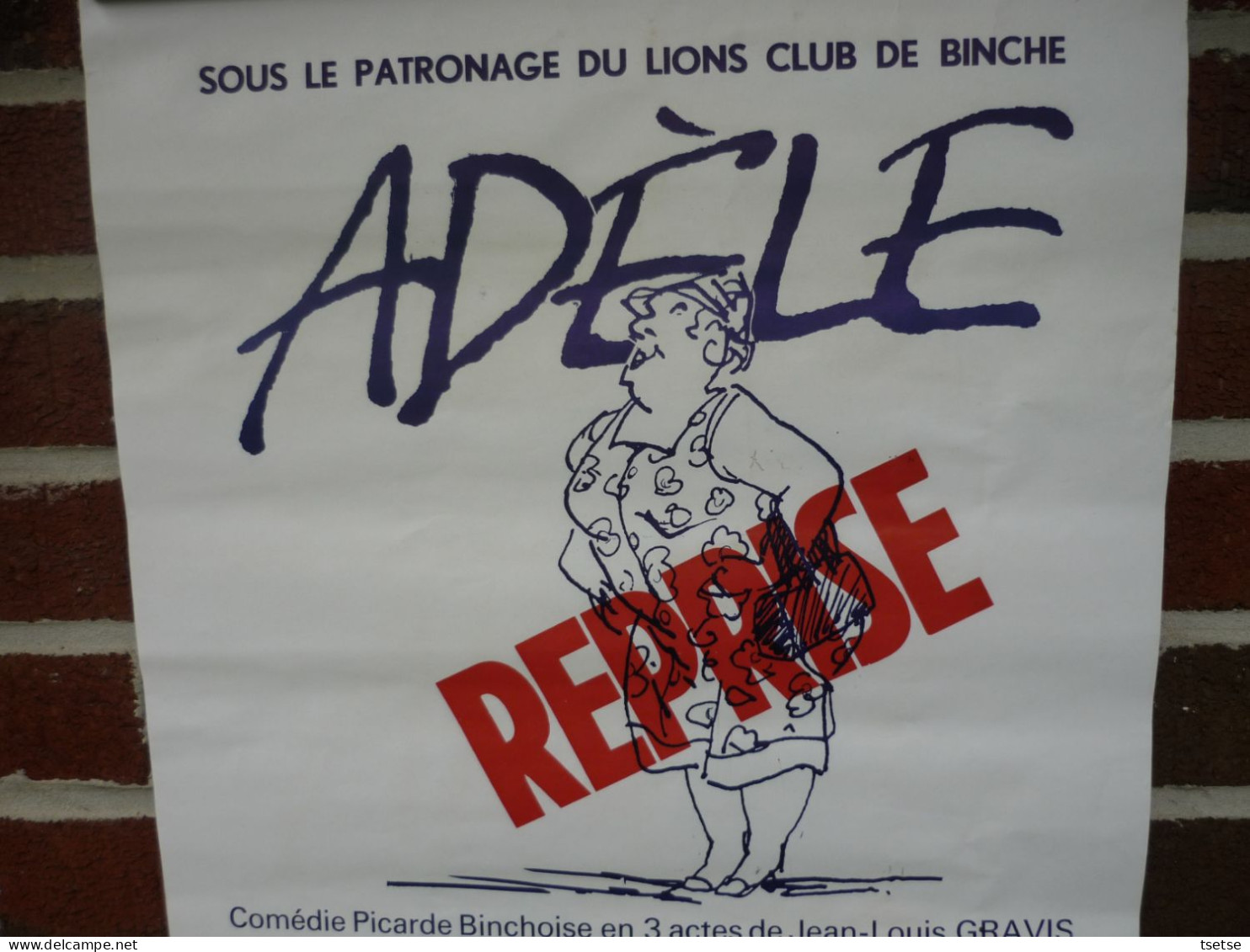 Affiche: Pièce De Théâtre " Adèle " - Lions Club De Binche / Décembre 1990 - Binche