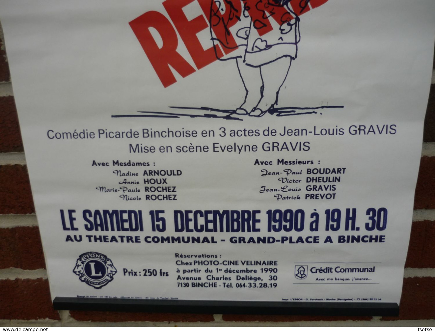 Affiche: Pièce De Théâtre " Adèle " - Lions Club De Binche / Décembre 1990 - Binche