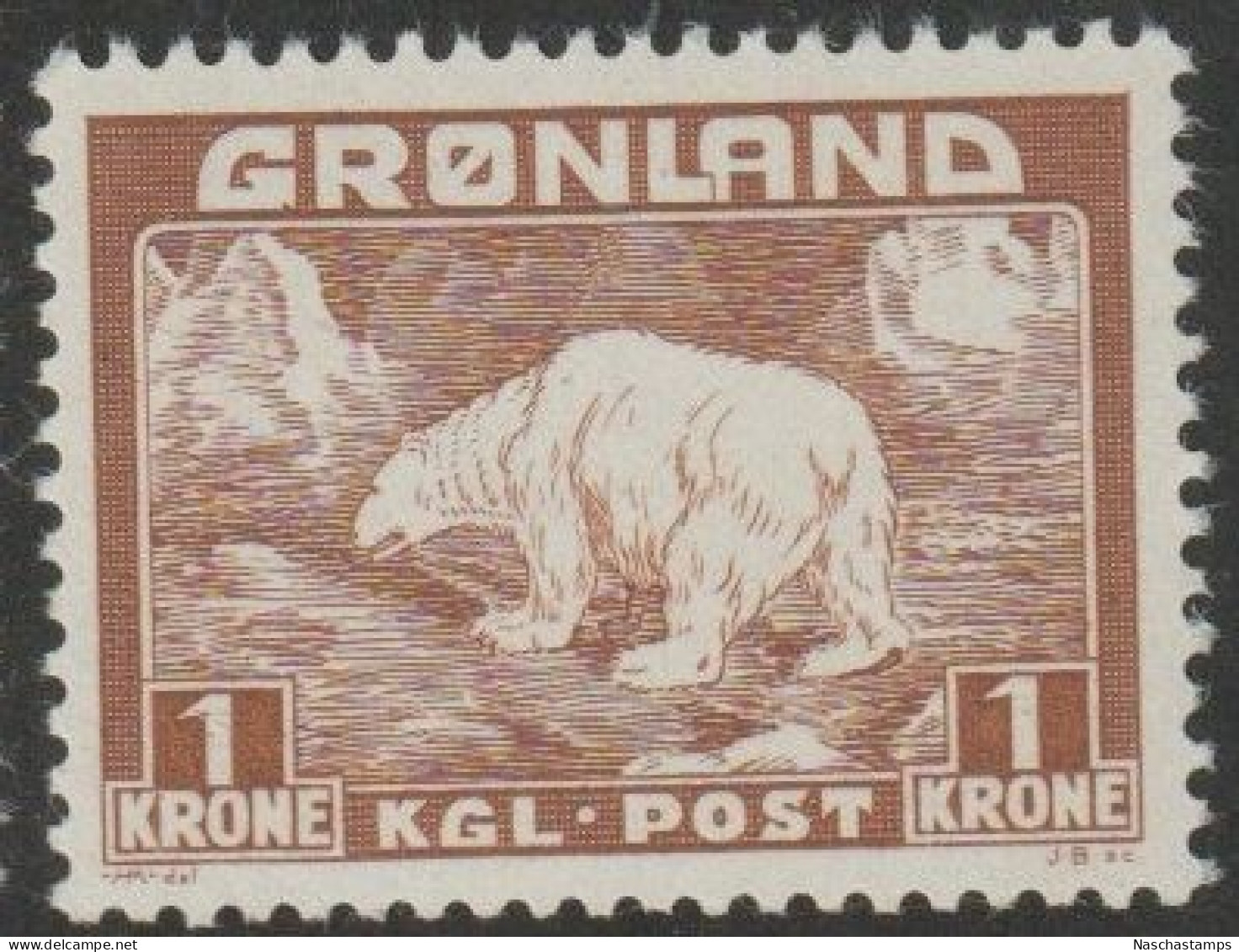 Greenland MNH 1938 1k Polar Bear MNH SG7 - Unused Stamps