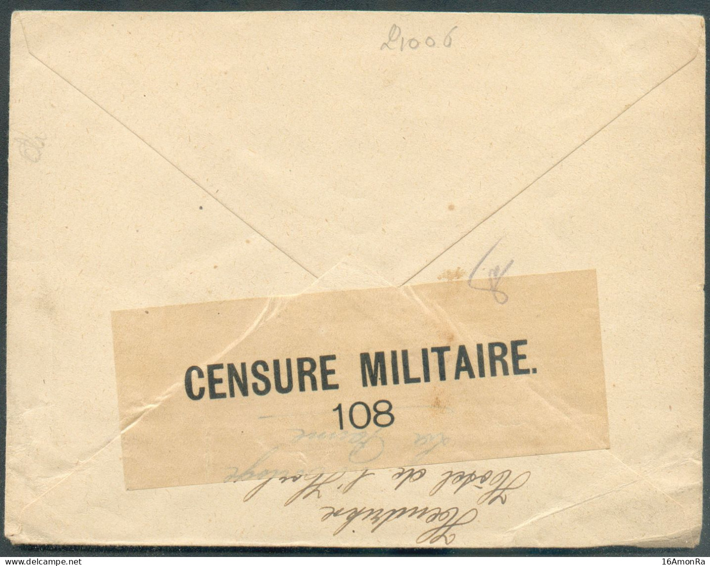 N°141 - 25 Centimes Bleu Obl; Sc PANNE Sur Lettre Du 28-XII-1917 Vers Genève  + (verso) Bande De CENSURE MILITAIRE 108. - Unbesetzte Zone