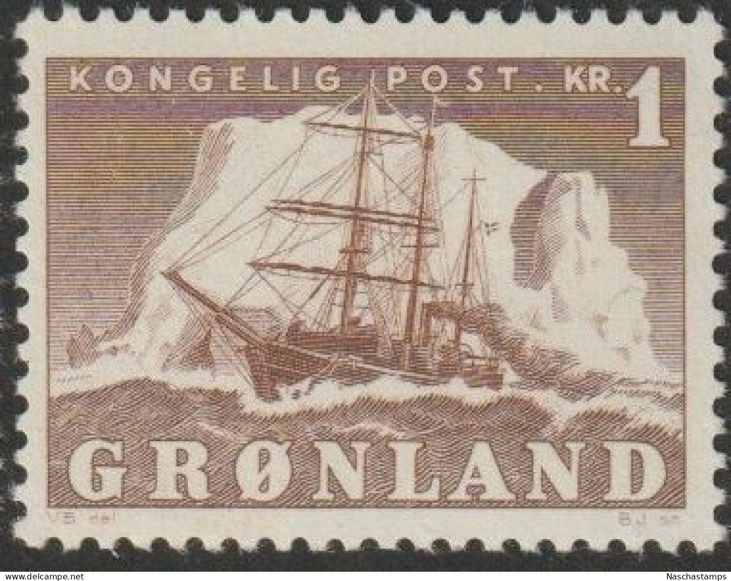 Greenland 1950 The Arctic Vessel "Gustav Holm"  1k MNH - Unused Stamps