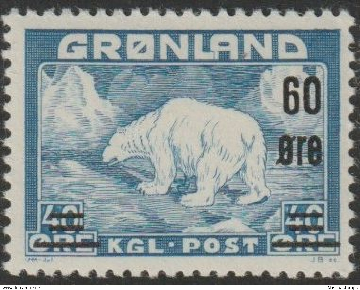 Greenland 1956 Greenland Polar Bear 60/40o Blue MNH - Ongebruikt