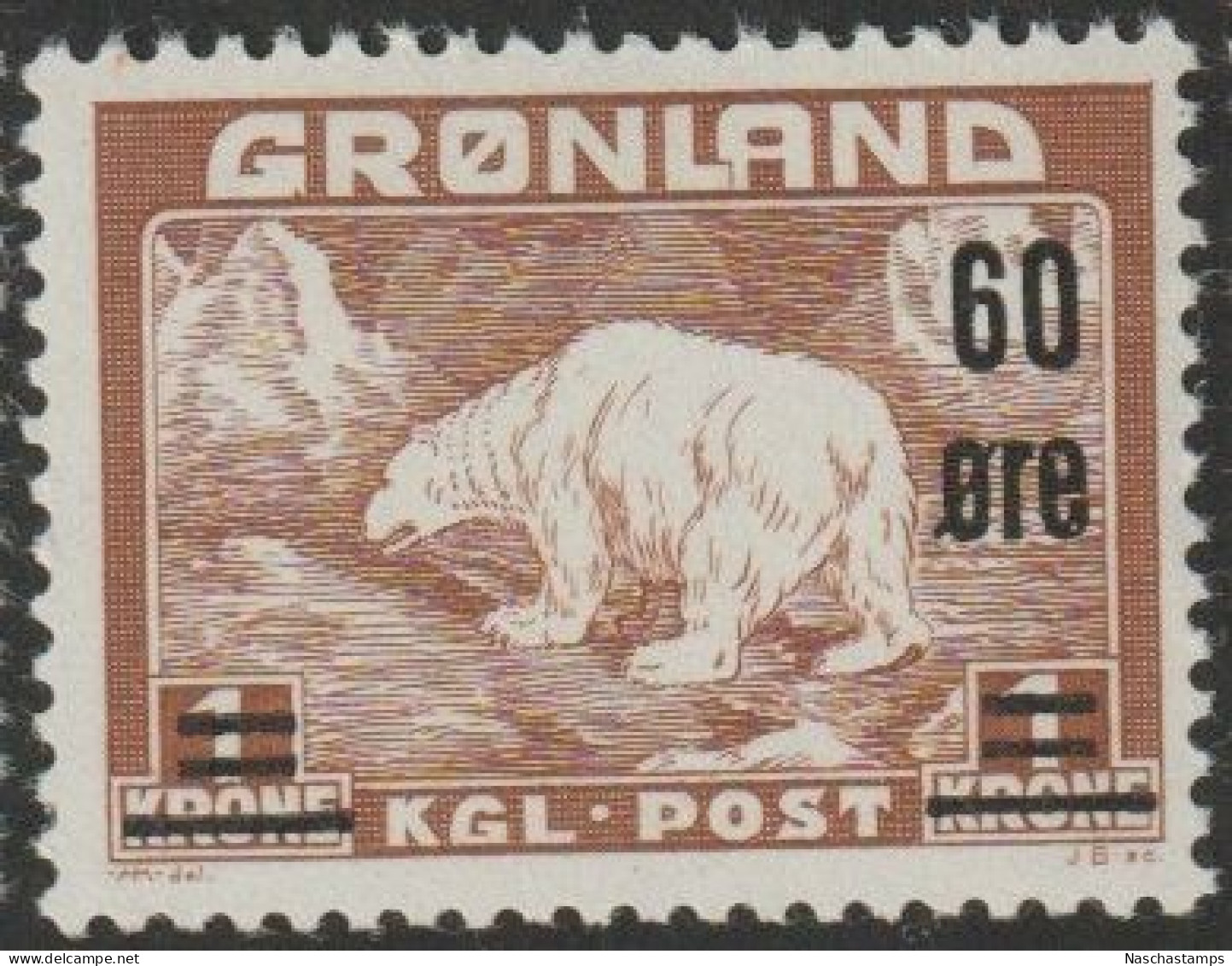 Greenland 1956 Greenland Polar Bear 60o/1k Light Brown MNH - Unused Stamps