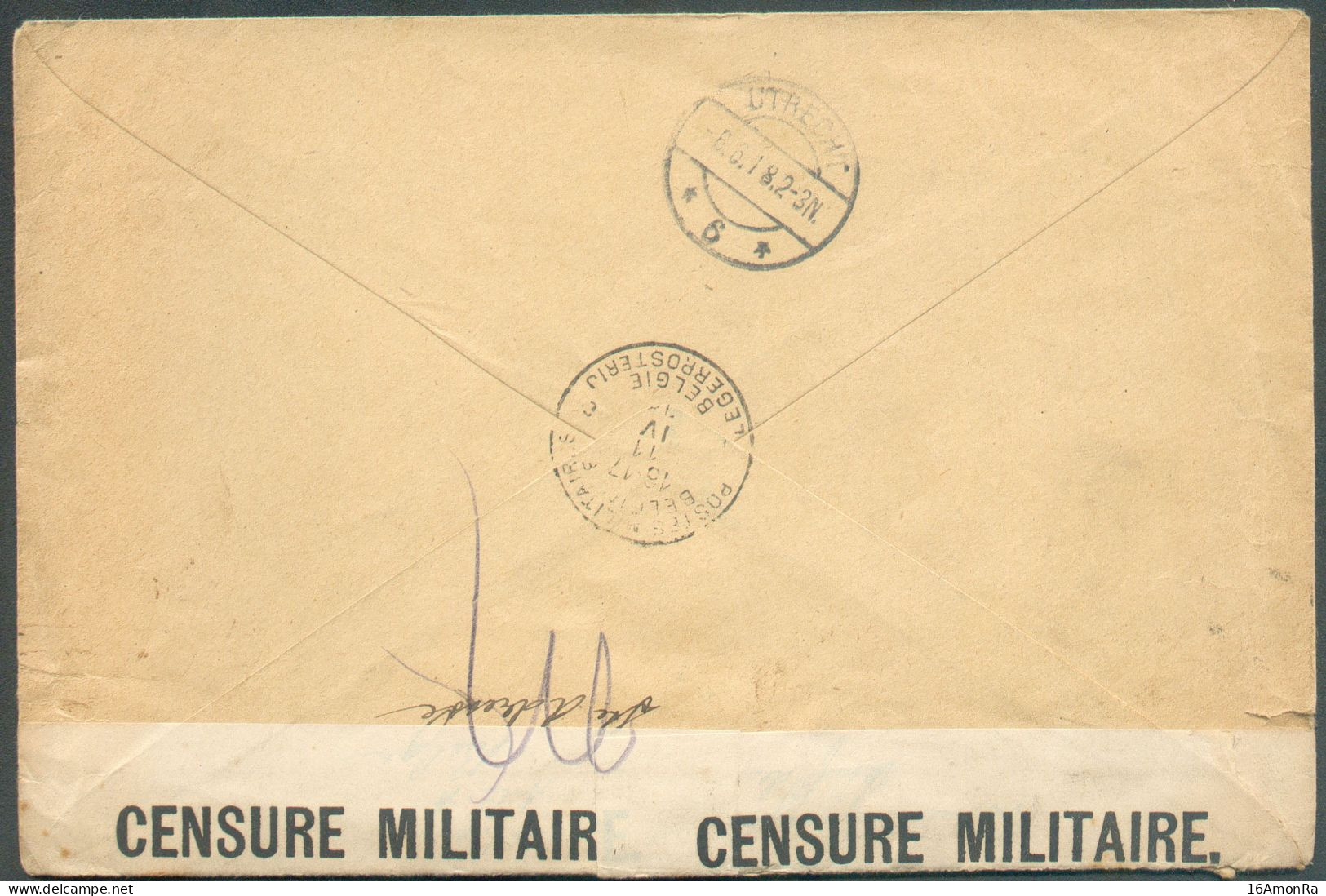 N°140/141 Obl. Sc SAINTE-ADRESSE POSTE BELGE  Sur Lettre Recommandée Du 9-4-1918 Vers Utrecht (P-B Arr. 16-6 !!!) + Doub - Otros & Sin Clasificación