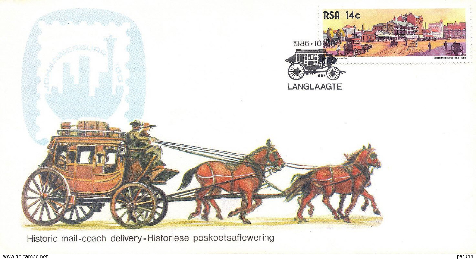 Enveloppe 1er Jour, Johannesburg En 1886, Histoire Des Malles-poste, Distribution Du Courrier (YT 610, 1986) - FDC