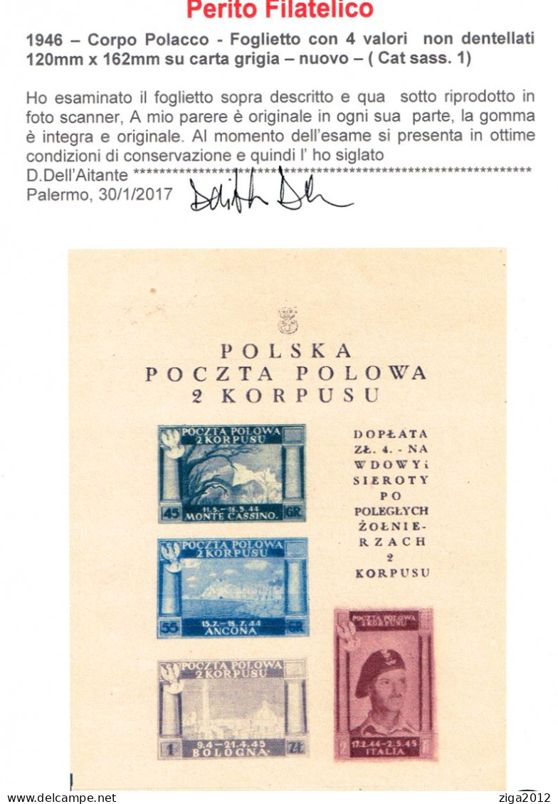 CORPO POLACCO  - FOGLIETTO MNH - 1946-47 Période Corpo Polacco